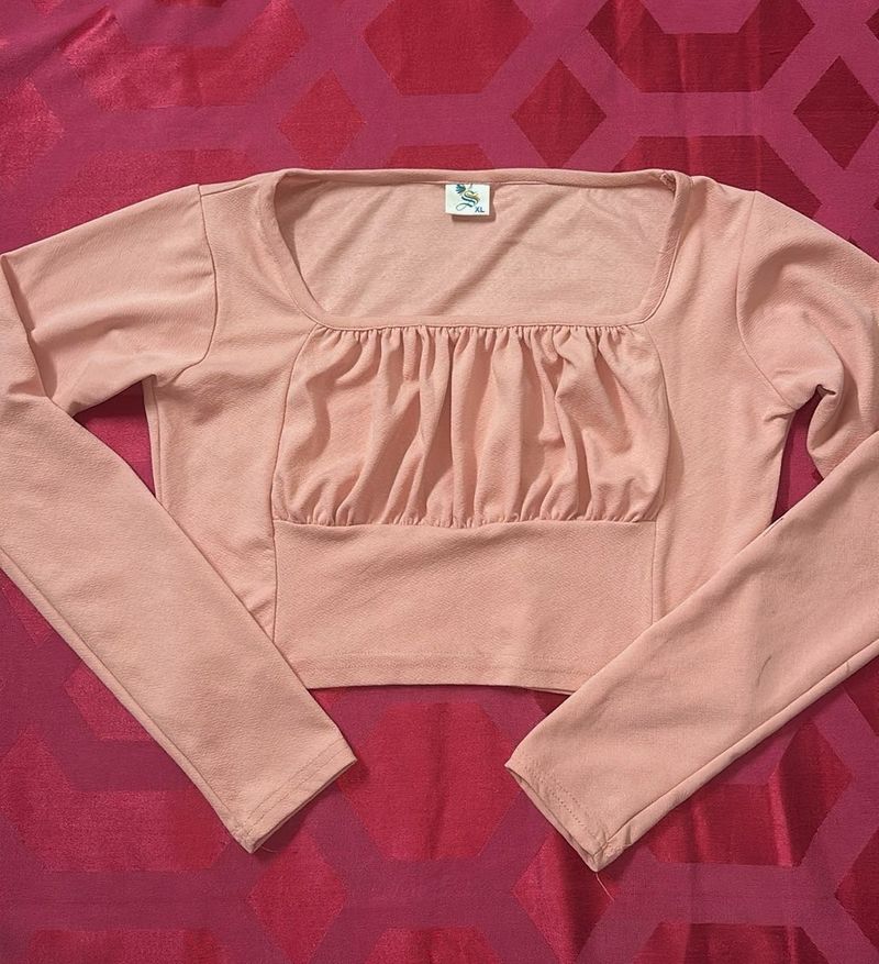 Pink Long Sleeve Crop Top