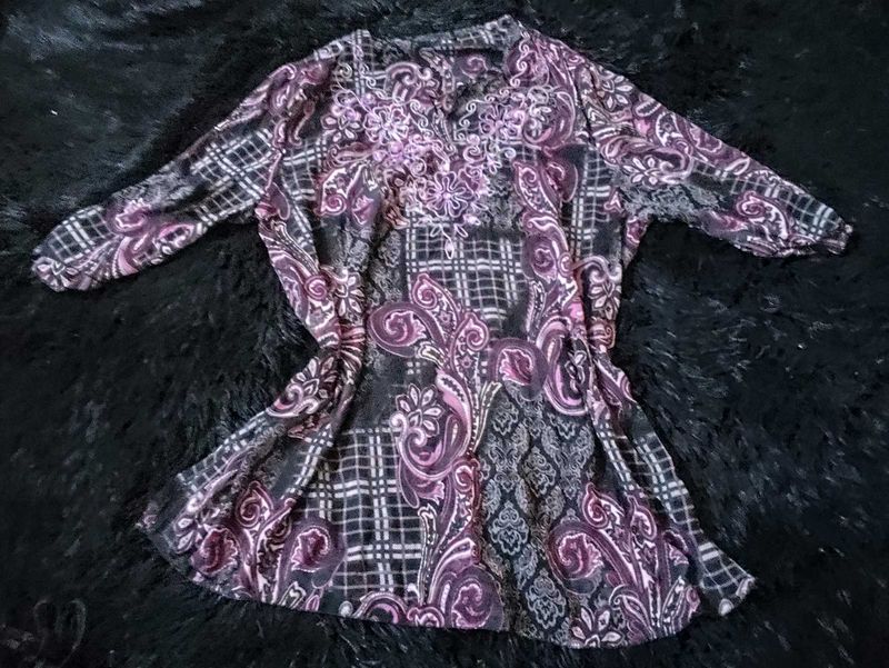 Y2k Checkered Paisley Mesh Embroided Kurti