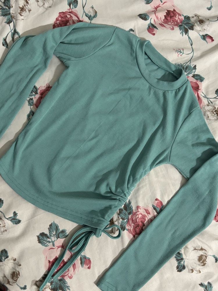 Teal Ruched Long Sleeve Top