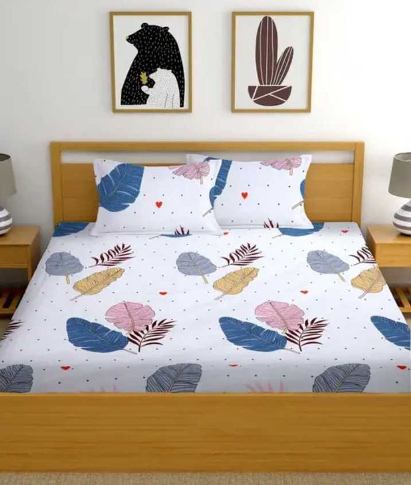 Leaf Print Fitting Glace Cotton Bed Sheet Set