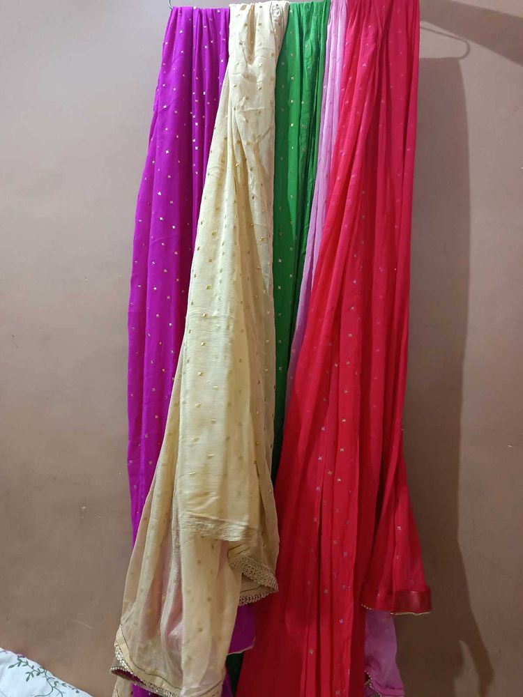 Colorful Dupattas With Golden Dots