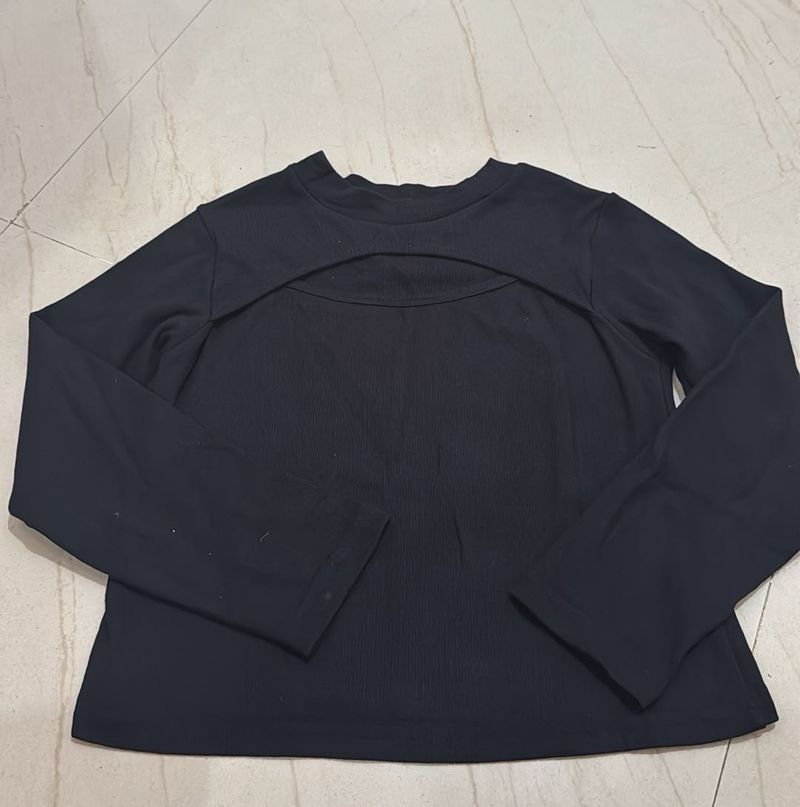 Black Cutout Long Sleeve Top