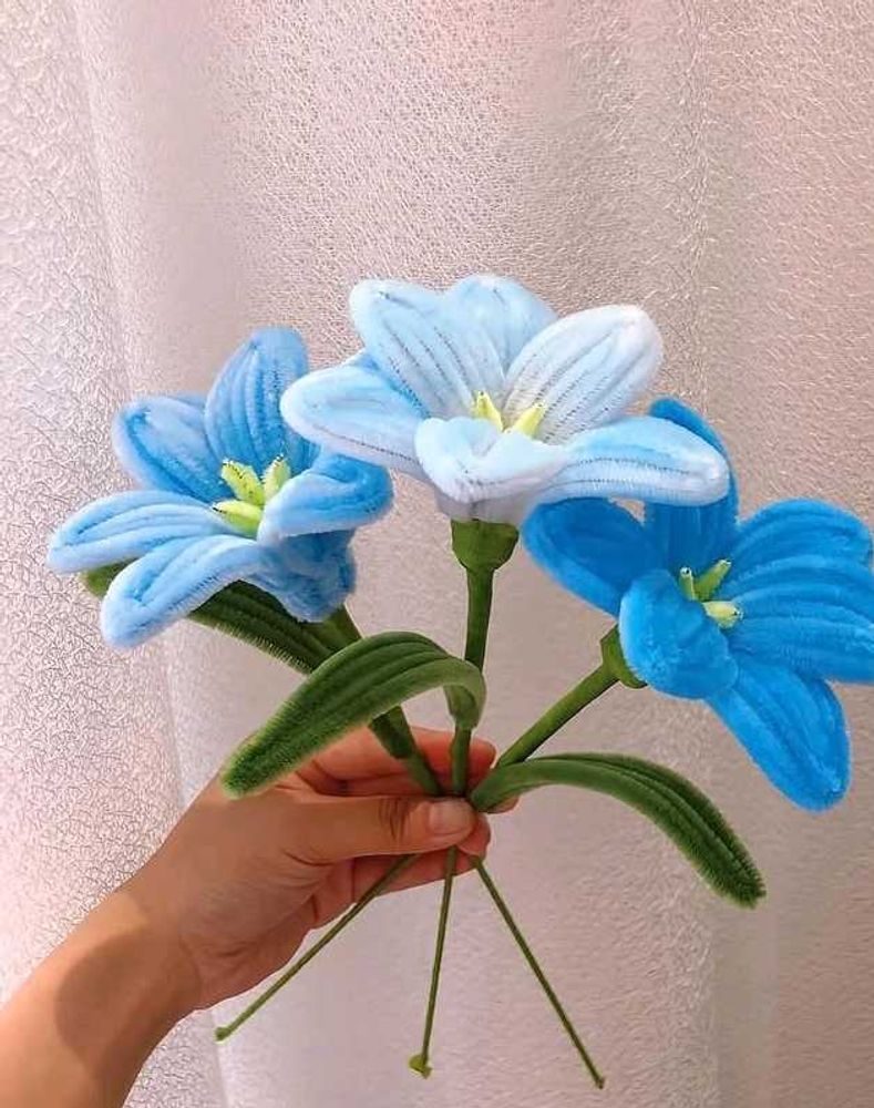 Blue Lily Pipe Cleaner Flower Bouquet