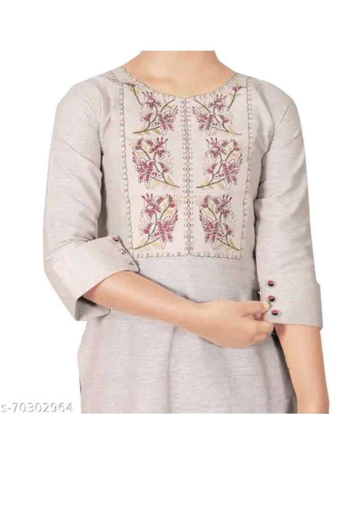 Embroidered Beige Kurta for Girls