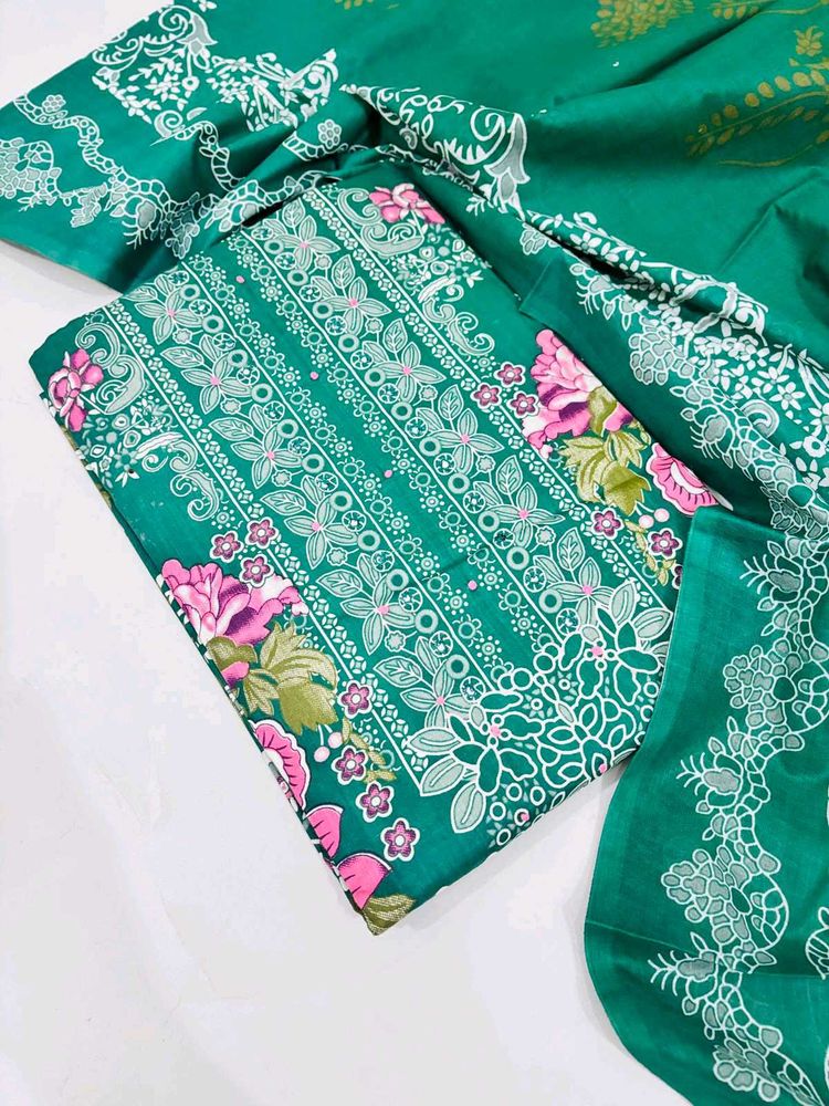 Green Floral Dress Material