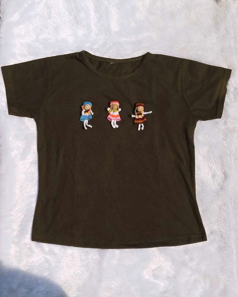 Olive Tee with Doll Detail