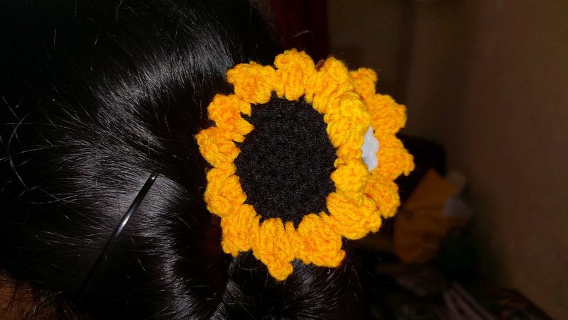 Crochet Sunflower Hair Clip