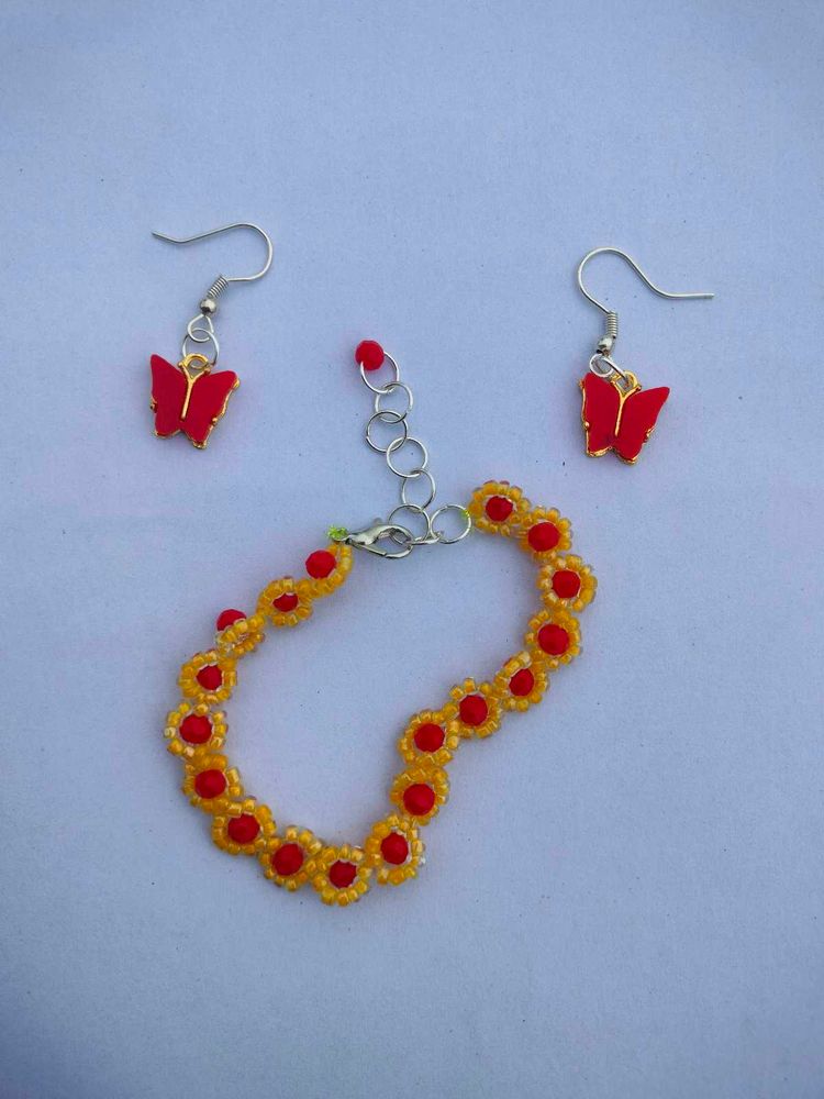 Yellow Colour Daisy Bracelet With Earrings Combo
