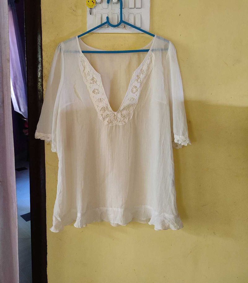White Lace Detail Top