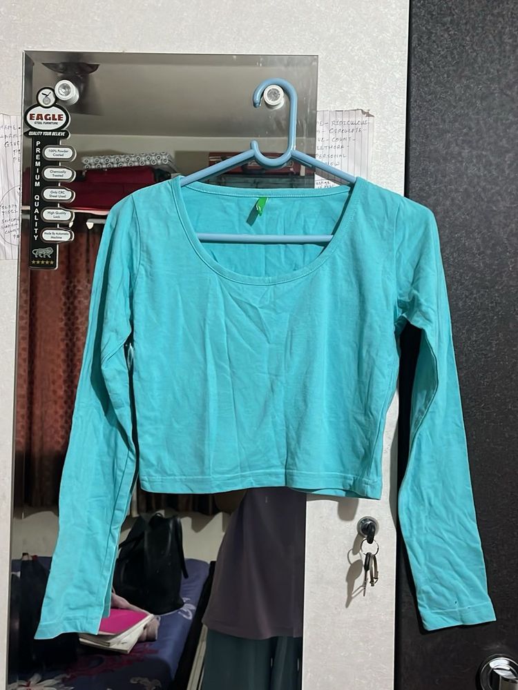 Aqua Long Sleeve Crop Top