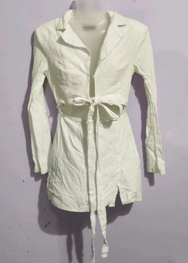 White Tie Front Mini Dress