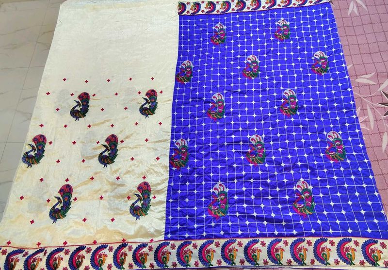 Elegant Blue &amp; Cream Saree