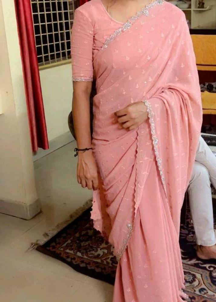 Pink Work Saree