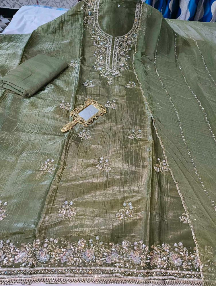 Olive Green Handwork Suit