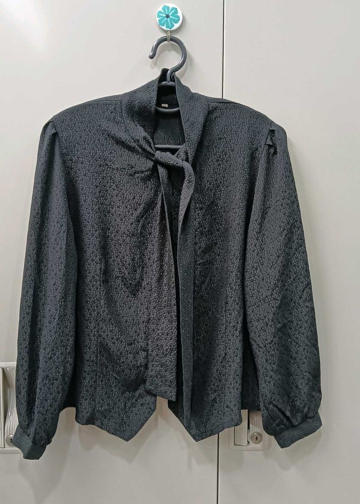 Vintage Black Tie Neck Blouse