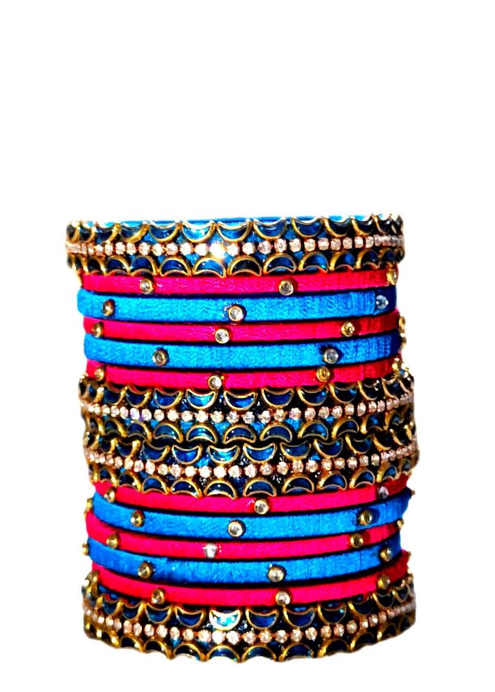 Plue With Pink Slik Thread Bangles