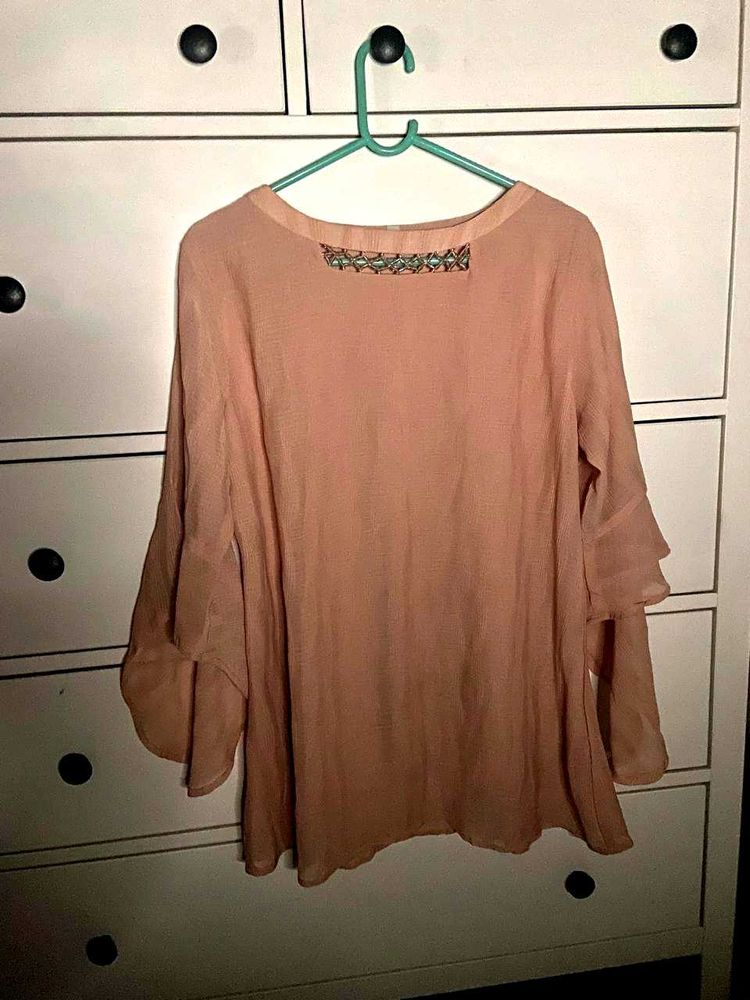 Peach Ruffle Sleeve Blouse