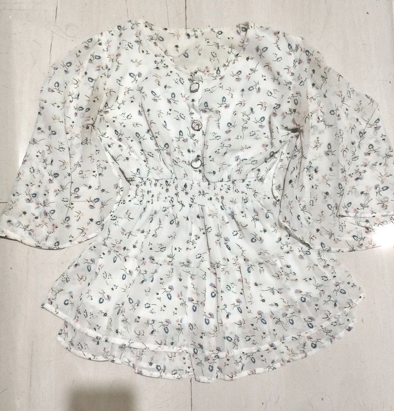 White Floral Top For Women