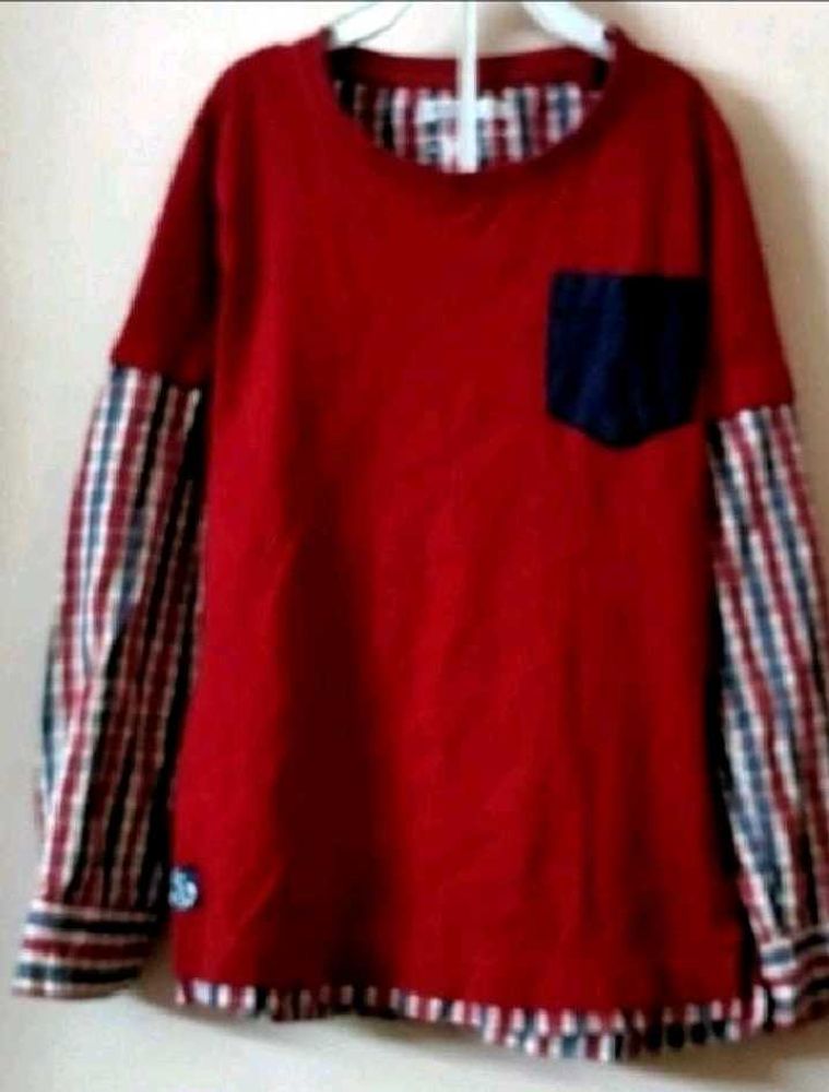 Boys Red layered look tshirt