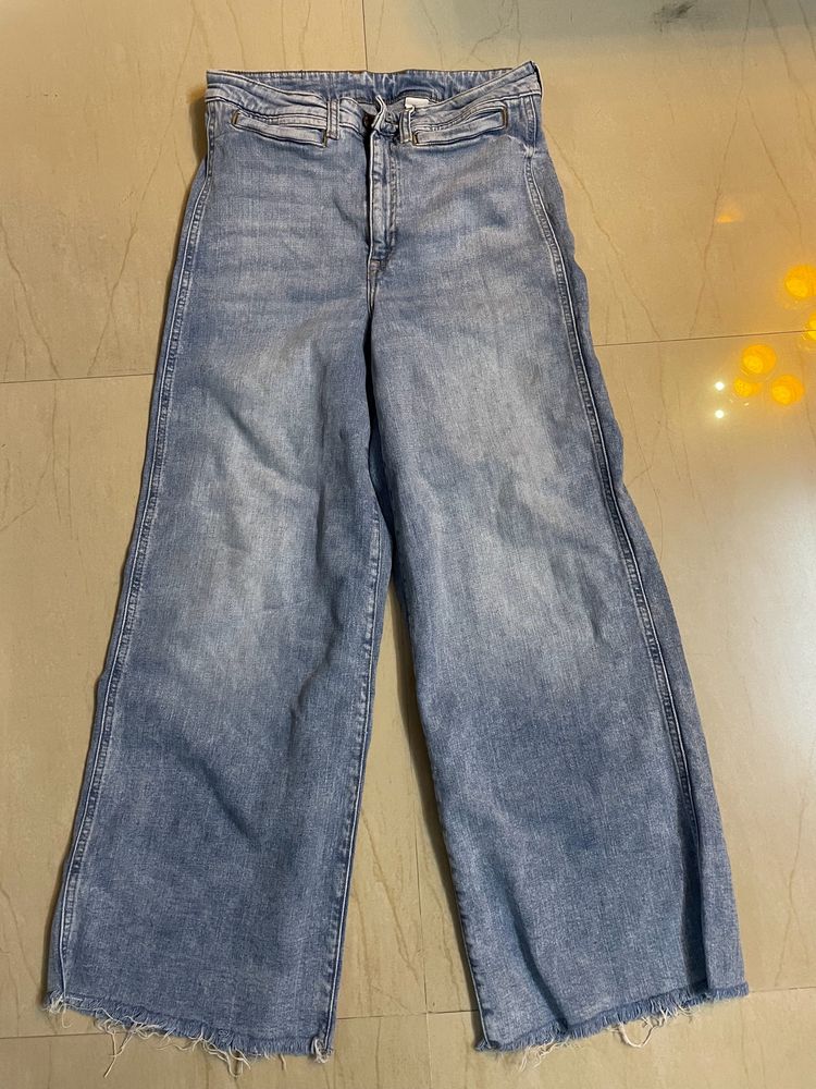 Wide Leg Jeans Blue Washed Colour