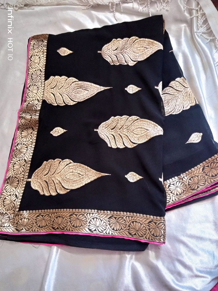 New Black Saree With Blouse