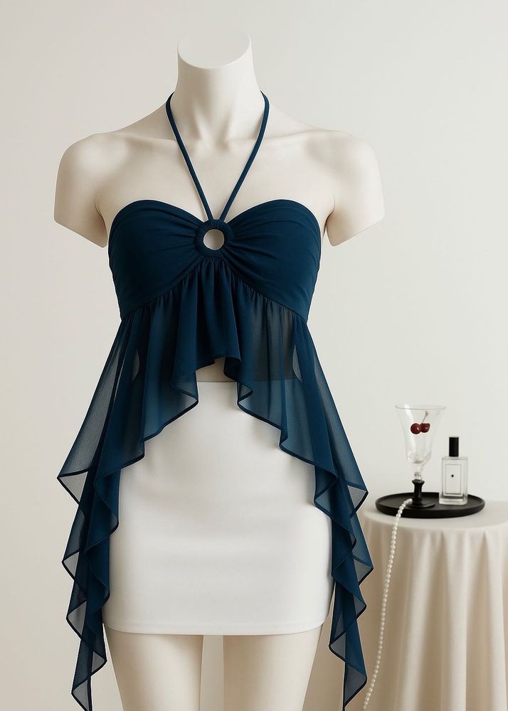 Frills Halter Tube Back Backless Top