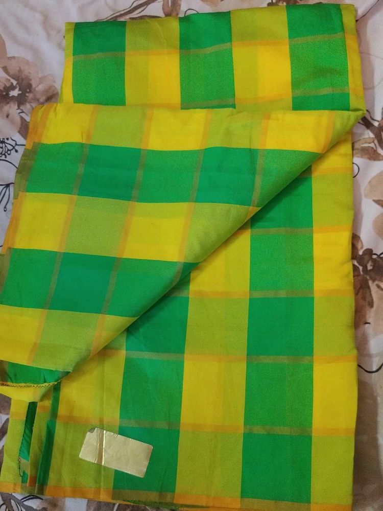Green &amp; Yellow Checked Saree