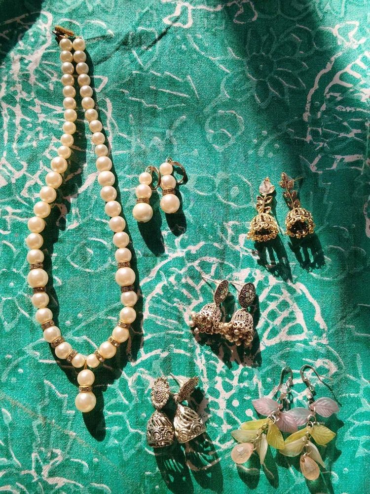 Combo of 5 Earrings and one Moti Necklace