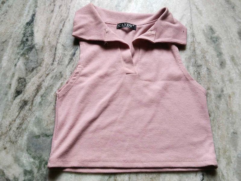 Cute Pink Polo Crop Top