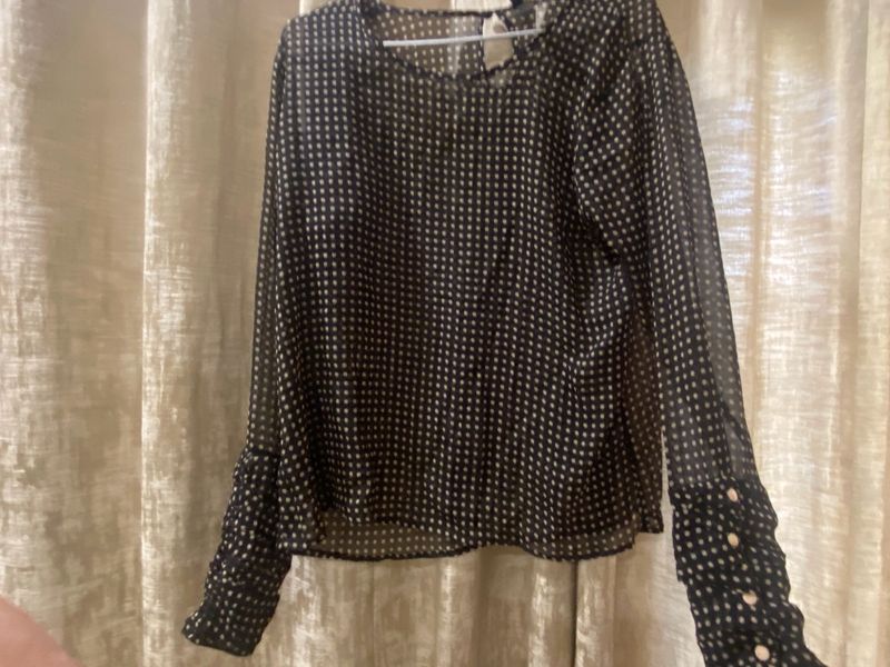 Polka Dot Black Beige Sheer Blouse