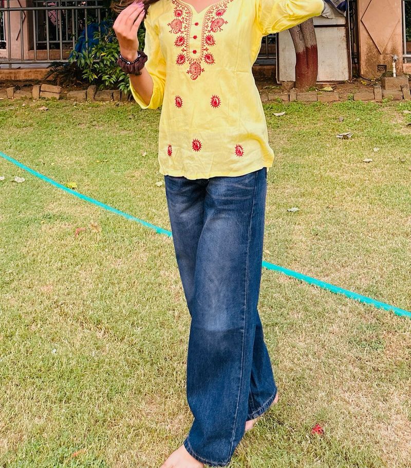 Stylish Yellow Embroidered Top