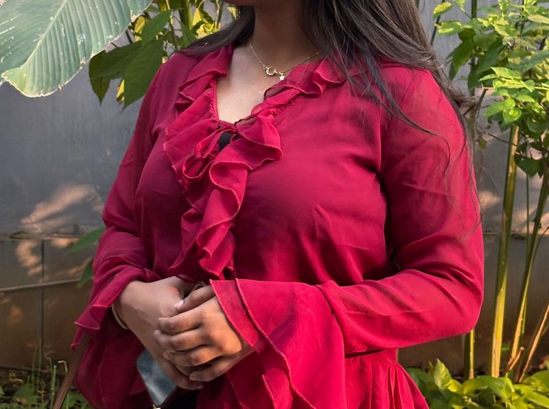 Red Ruffled Blouse
