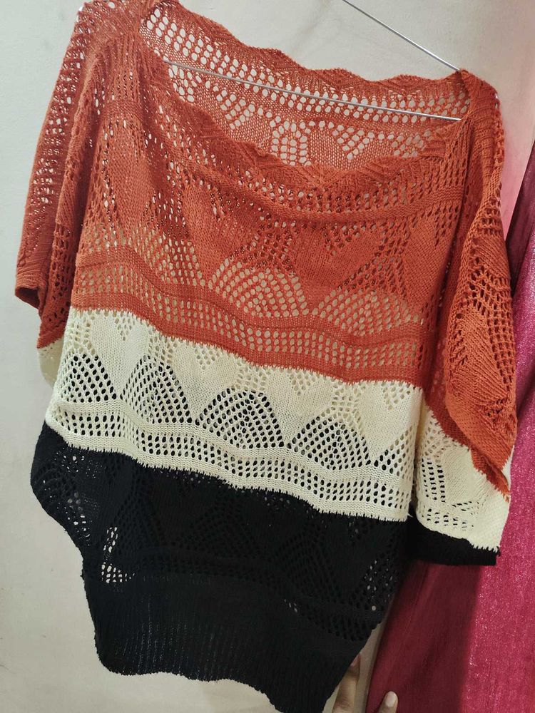 Stylish Multi-Color Knit Poncho