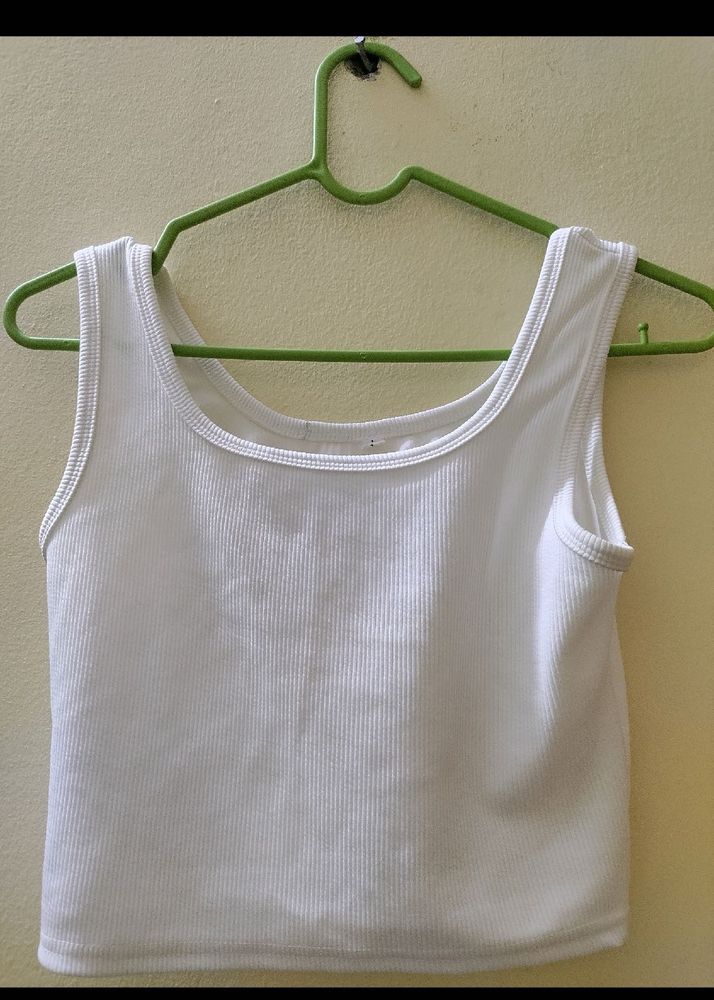 Cropped Ribbed White Tank Top