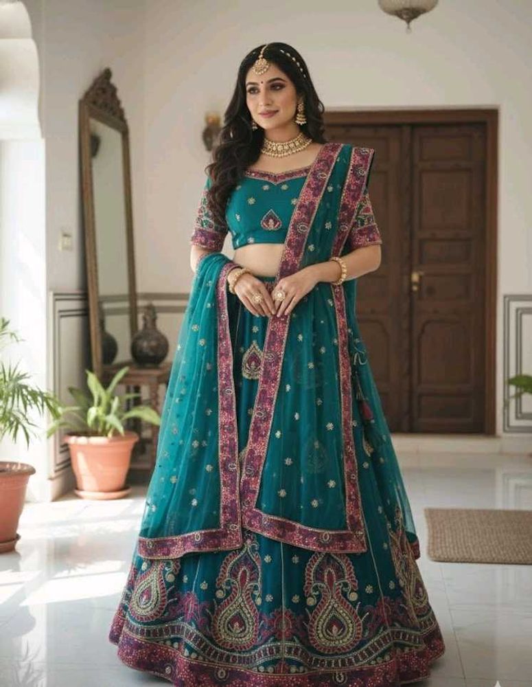 Peacock Blue Color Lehenga