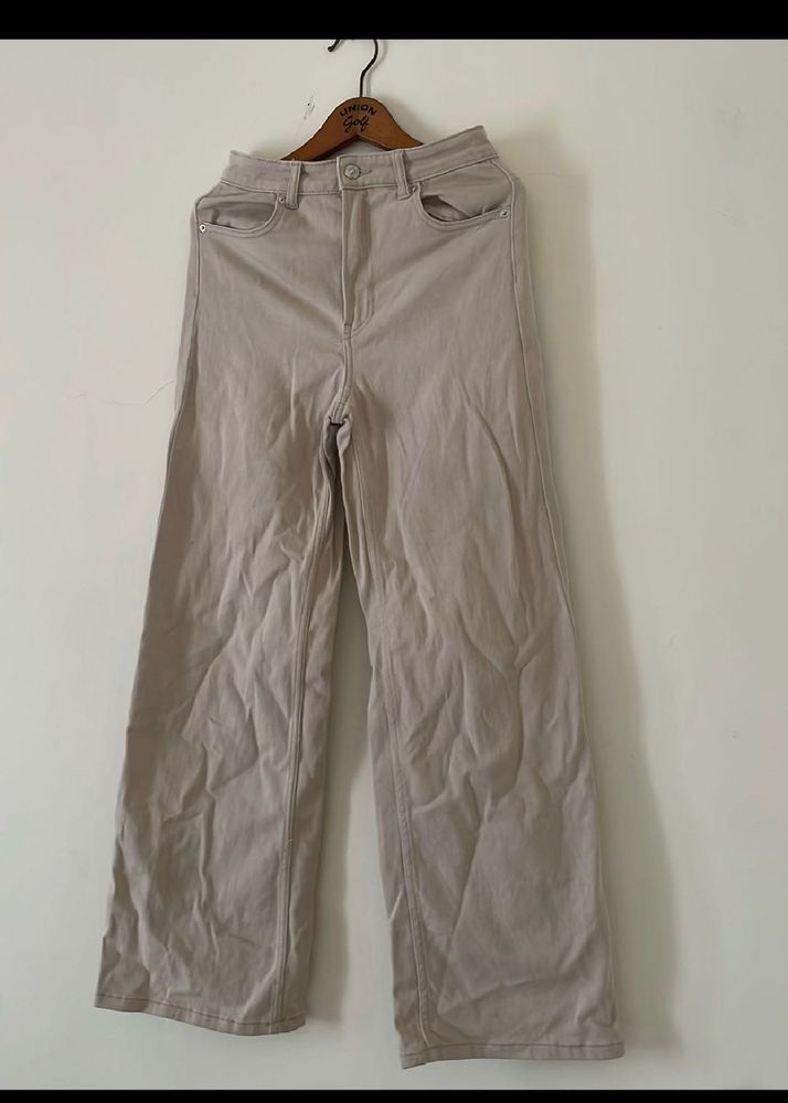 H&amp;M Beige Wide Twill Jeans