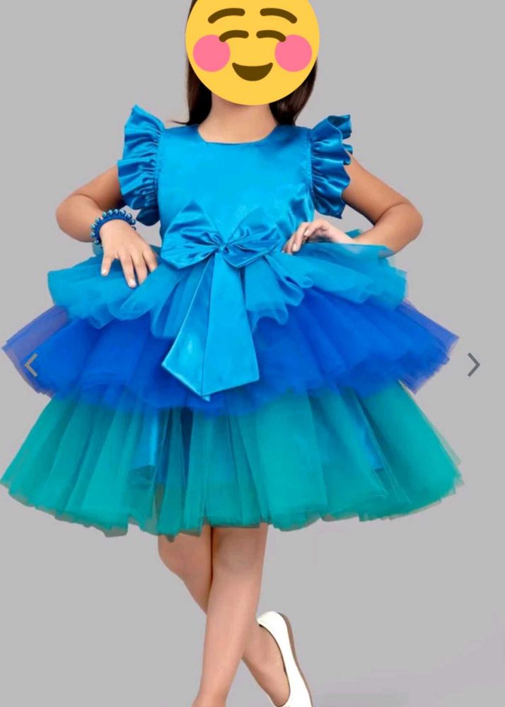Pink Chick Green And Blue Satin Net Dress