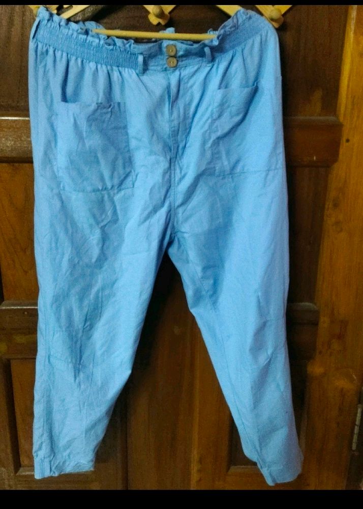 Blue Linen Blend Trousers