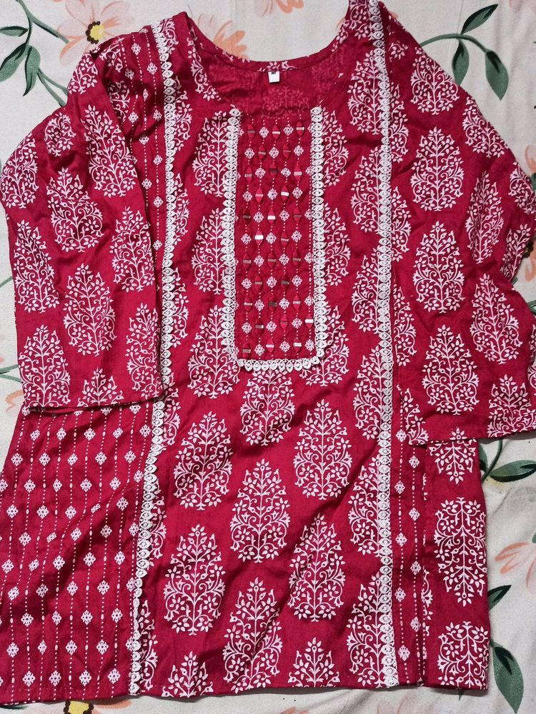 Bright pink Short Kurti For Women