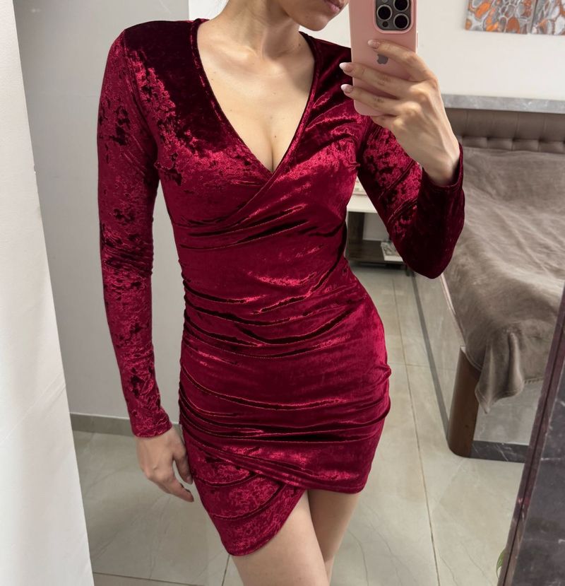 Maroon Velvet Party Dress, size S