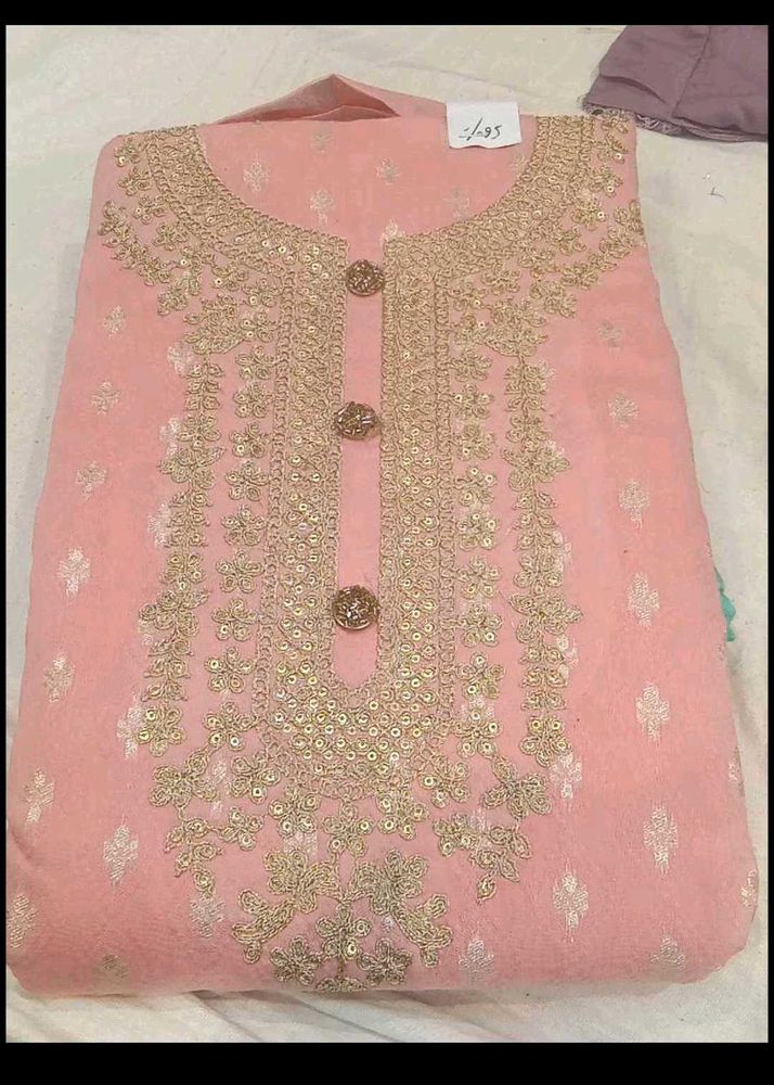 pink &amp; green embroidery dress material