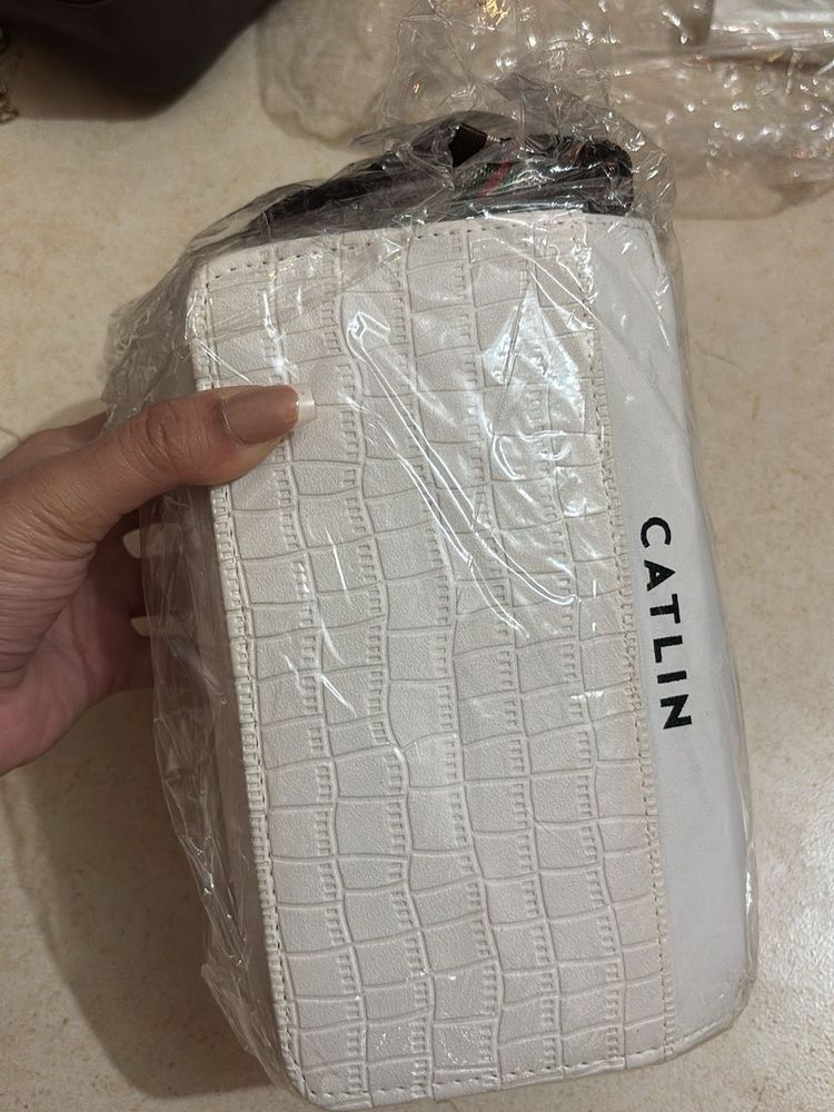 Catlin White Croc-Embossed Bag