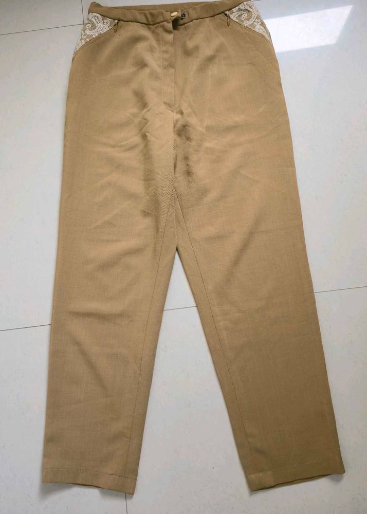 Khaki Lace Detail Trousers