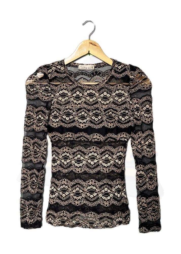 SheIn Black Lace Long Sleeve Top