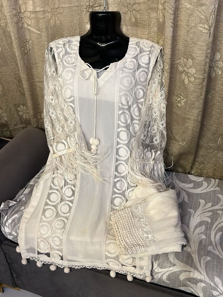 White Embroidered Kurta Set
