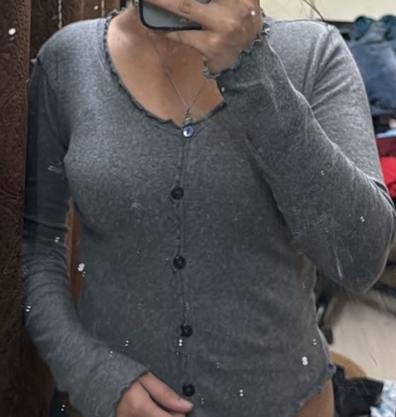 Gray Button-Down Top
