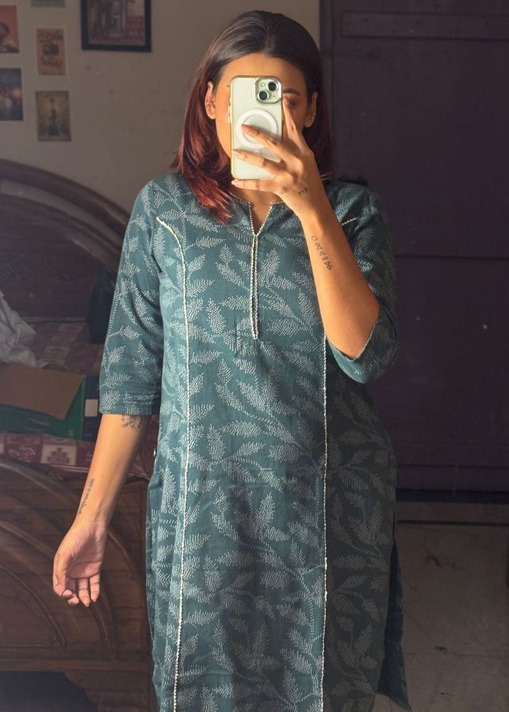 Green Kurta with White Embroidery Work