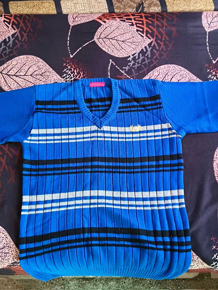 Striped Blue V-Neck Sweater