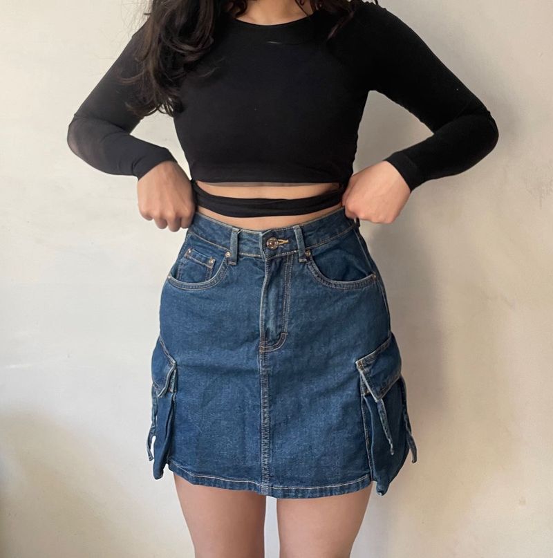 Denim Mini Cargo Skirt