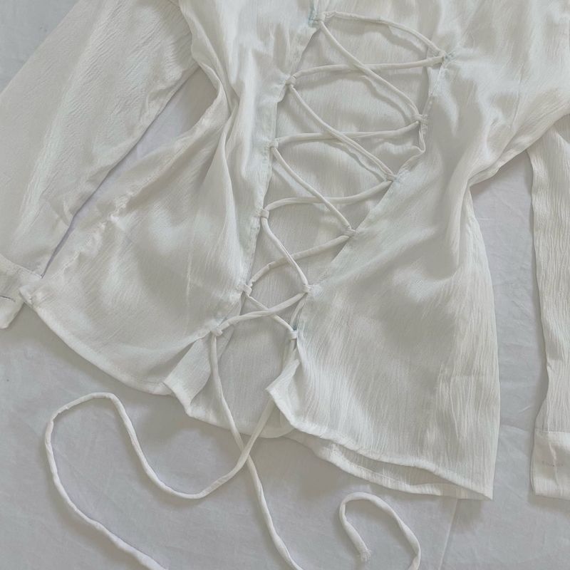 White Y2K Fitted Corset Tie Up Shirt